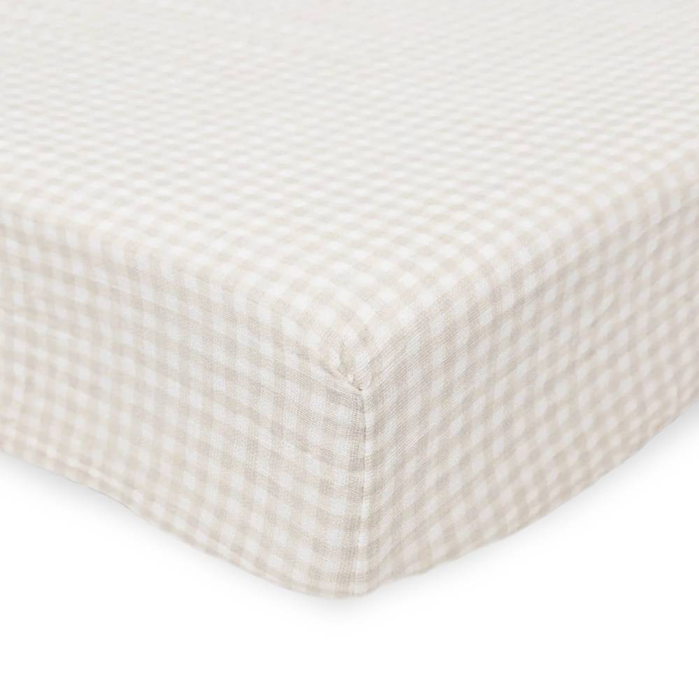 Muslin Fitted Cot Sheet | Tan Gingham