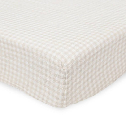 Muslin Fitted Cot Sheet | Tan Gingham