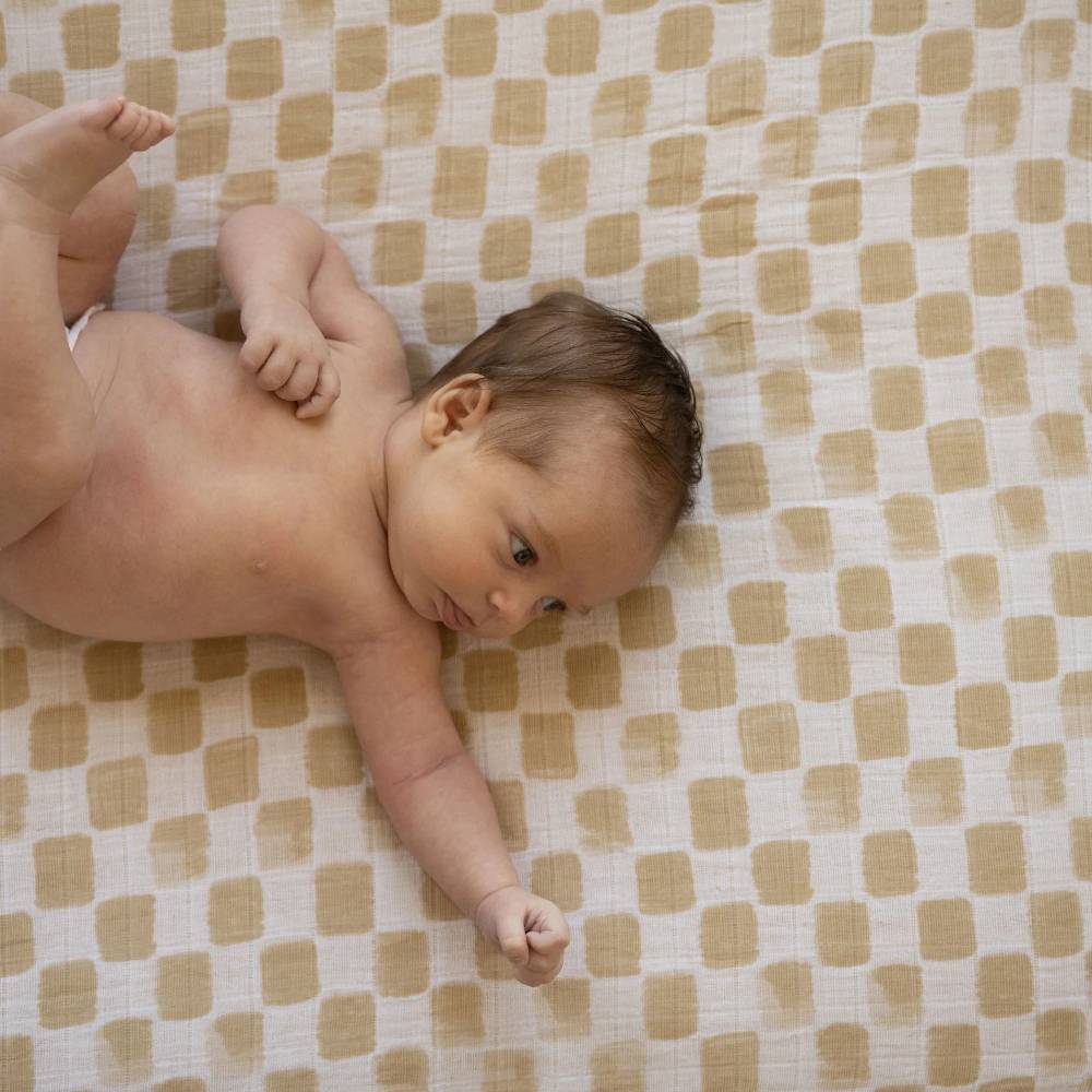 Little Unicorn Muslin Fitted Cot Sheet - Adobe Checker