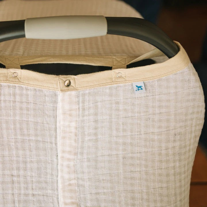 Little Unicorn Muslin Car Seat Canopy V2 - Tan Gingham