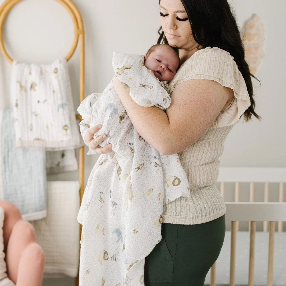Little Unicorn Single Cotton Muslin Swaddle - Party Animals