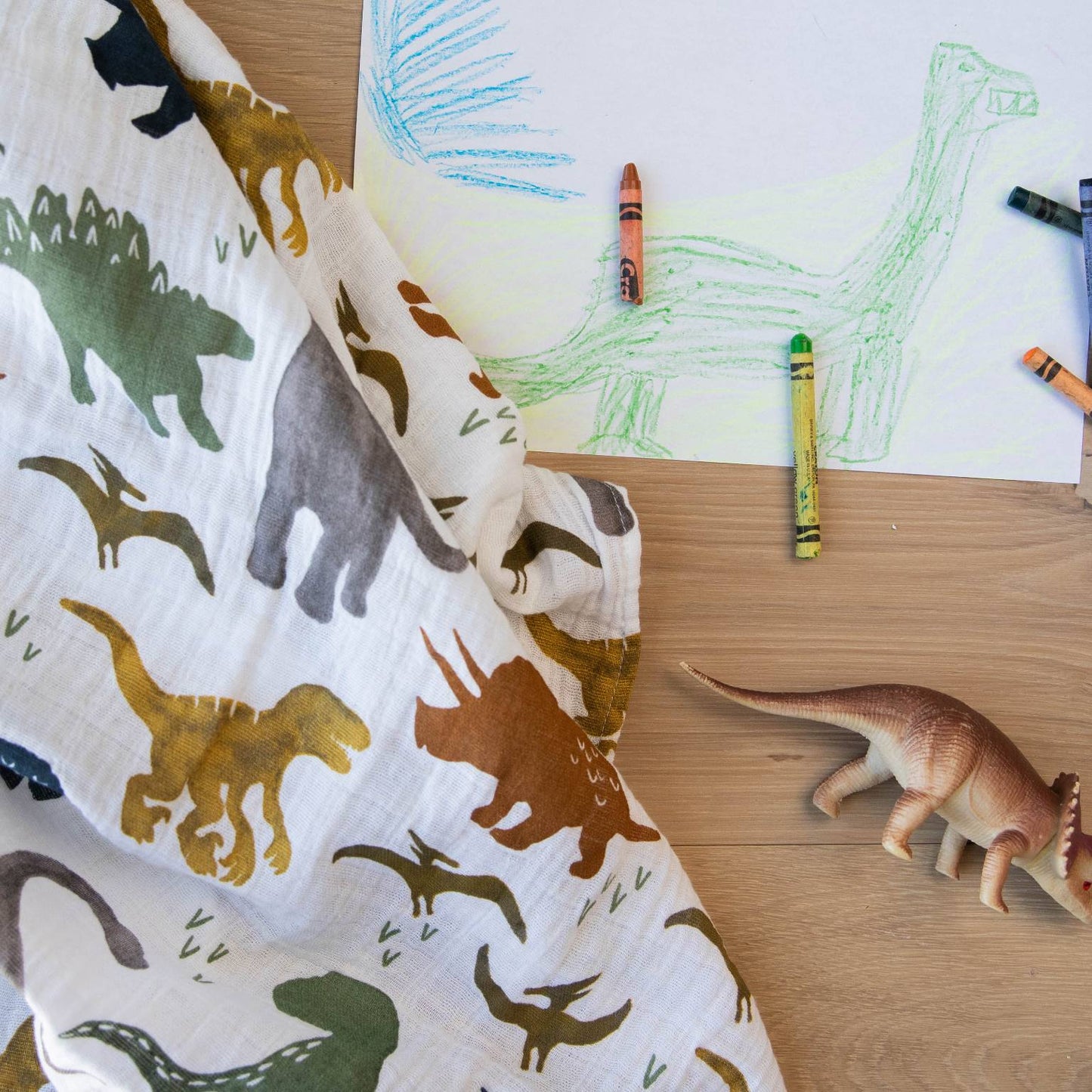 Little Unicorn Single Cotton Muslin Swaddle - Dino Friends