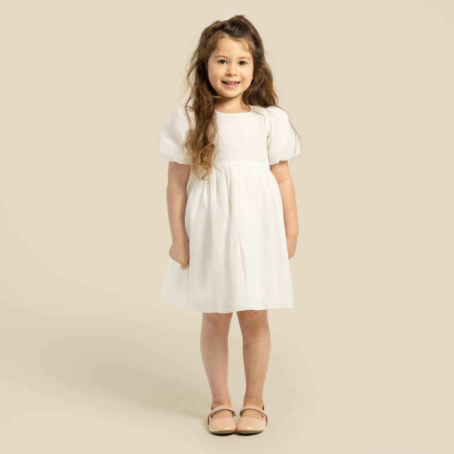 Designer Kidz | Noa Puff Sleeve Bow Back Dress | Ivory