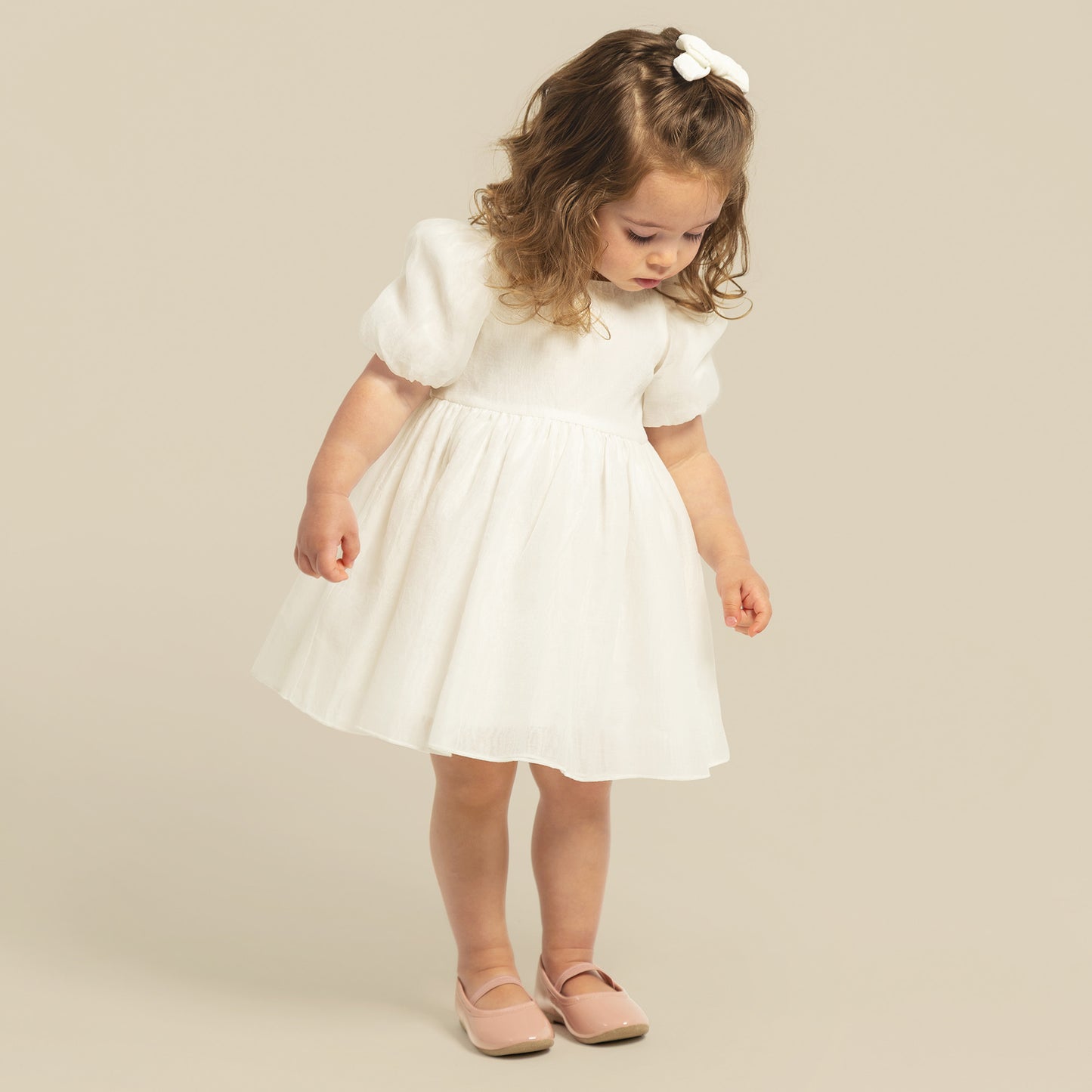 Designer Kidz | Noa Puff Sleeve Bow Back Dress | Ivory
