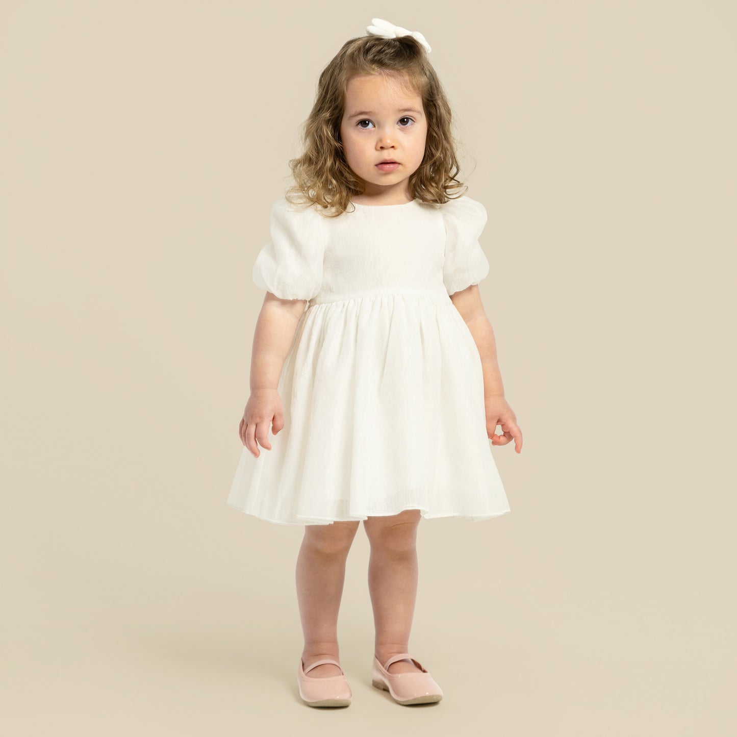 Designer Kidz | Noa Puff Sleeve Bow Back Dress | Ivory