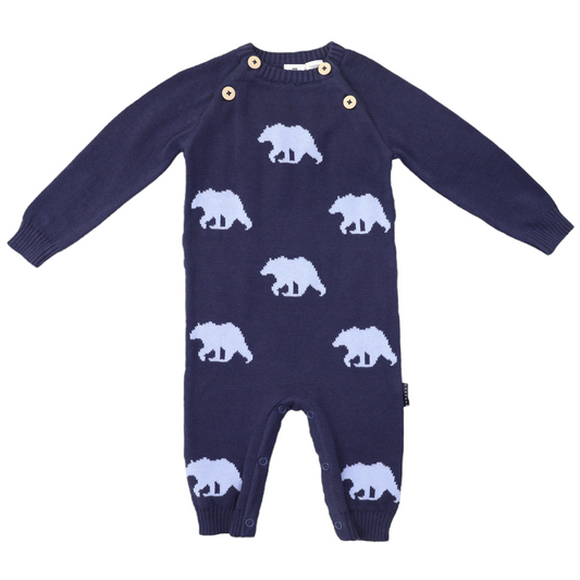 Korango | Bear Pattern Knit Onesie | Peacoat