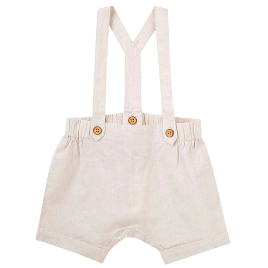 Designer Kidz | Finley Linen Suspender Shorts | Sand | Size 2