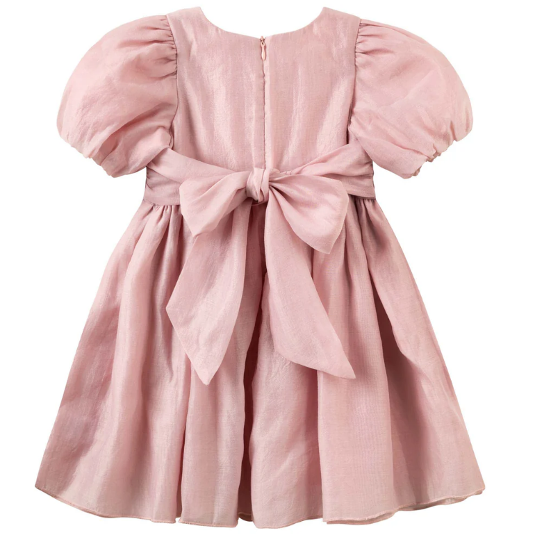 Designer Kidz | Noa Puff Sleeve Bow Back Dress | Blush PInk