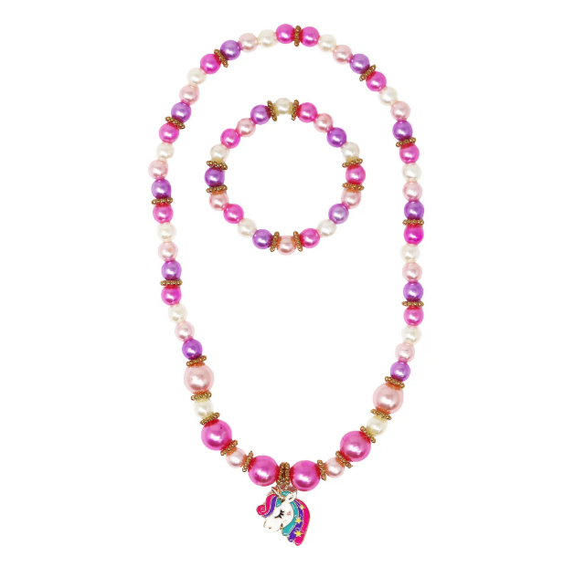 Pink Poppy Unicorn Necklace & Bracelet Set