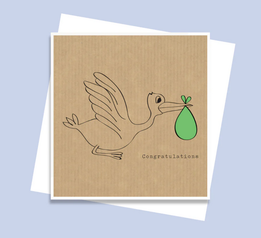 The Little Card Factory | Stork (Green) | Card | NZ Made