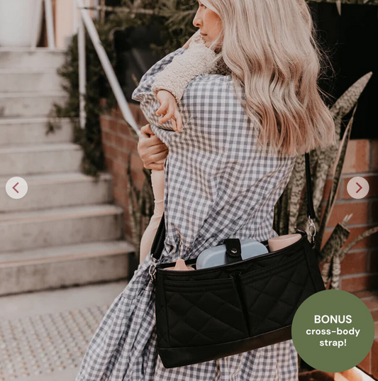 OiOi | Signature Pram Caddy - Black Diamond Quilt Nylon