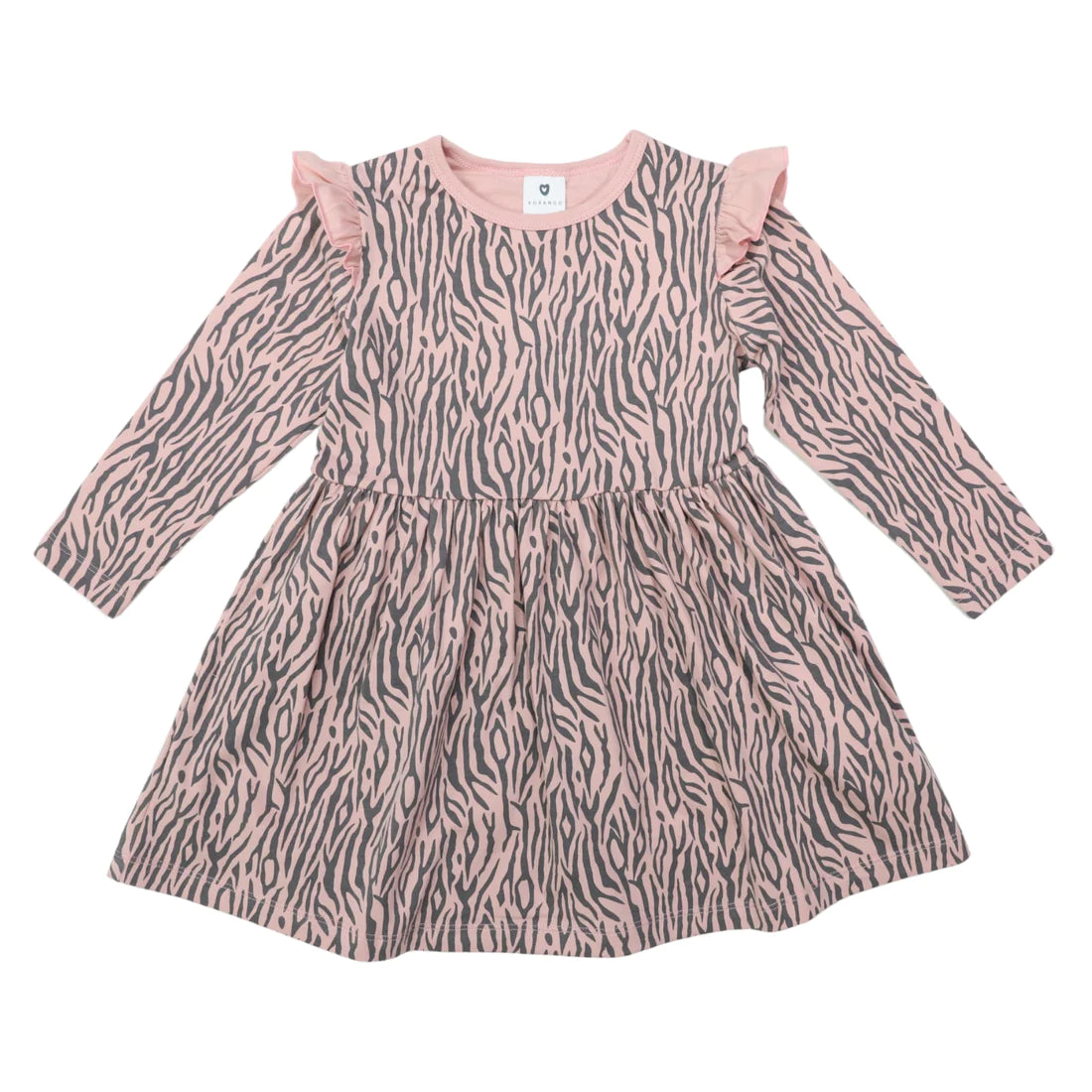 Korango | Tiger Stripe Cotton Frill Dress | Dusty Pink