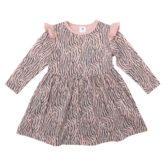 Korango | Tiger Stripe Cotton Frill Dress | Dusty Pink