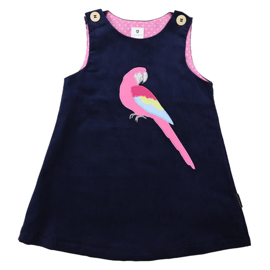Korango | Pink Macaw Corduroy Pinafore Navy | 5 Years