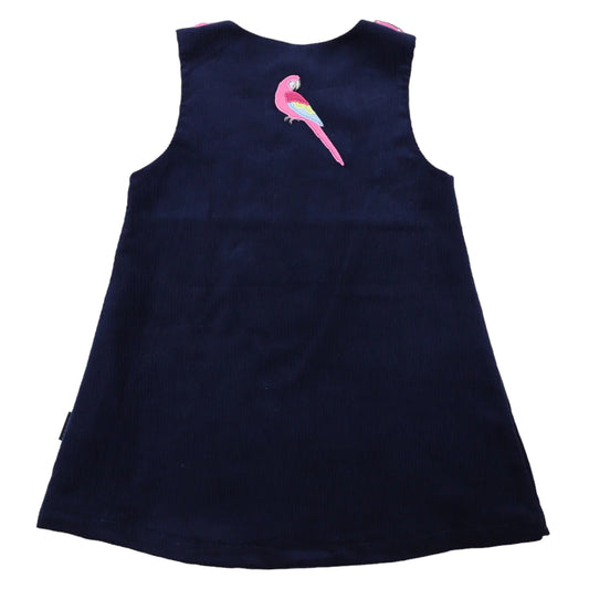 Korango | Pink Macaw Corduroy Pinafore Navy | 5 Years