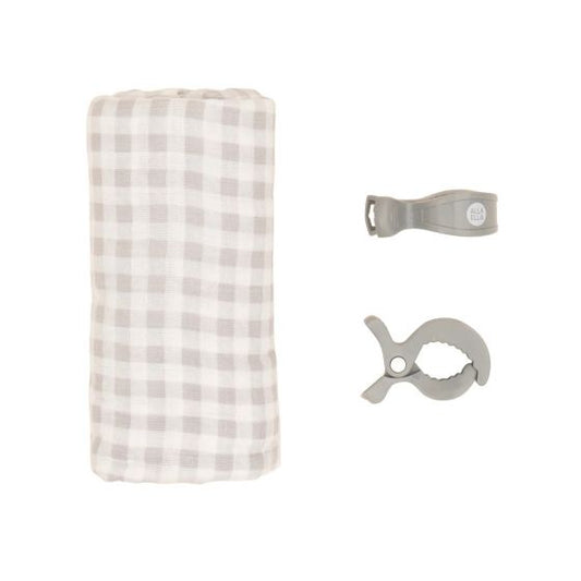 All4Ella | Organic Cotton Muslin Swaddle & Pram Pegs | Gingham Grey