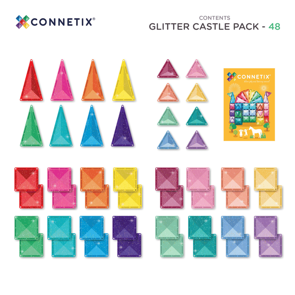 Connetix | Magnetic Tiles | Glitter Castle Pack 48 pieces