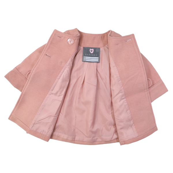 Korango |Double Breasted Satin Lined Overcoat | Dusty Pink
