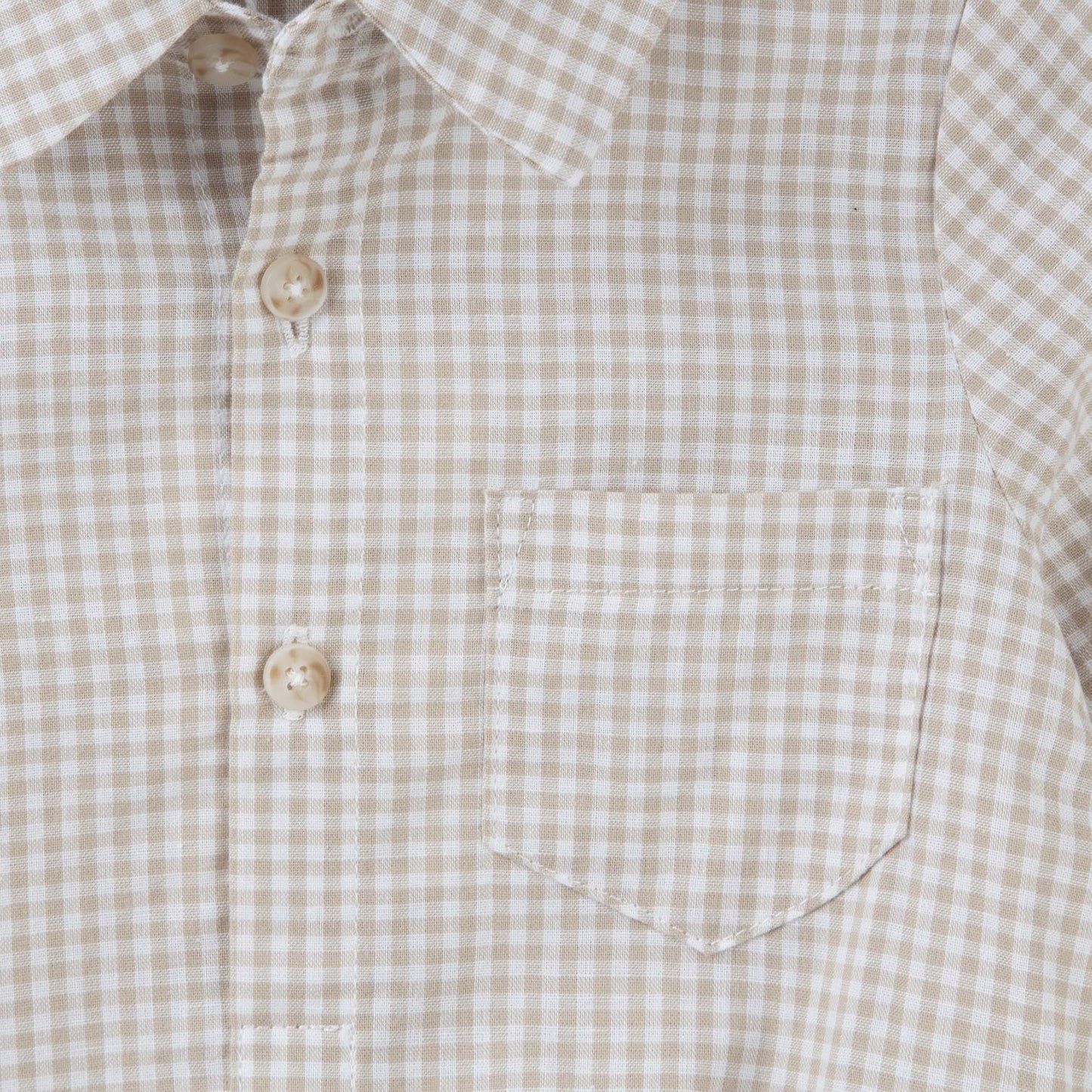 Designer Kidz | Oliver Long Sleeved Gingham Button Romper | Oat | Size 2