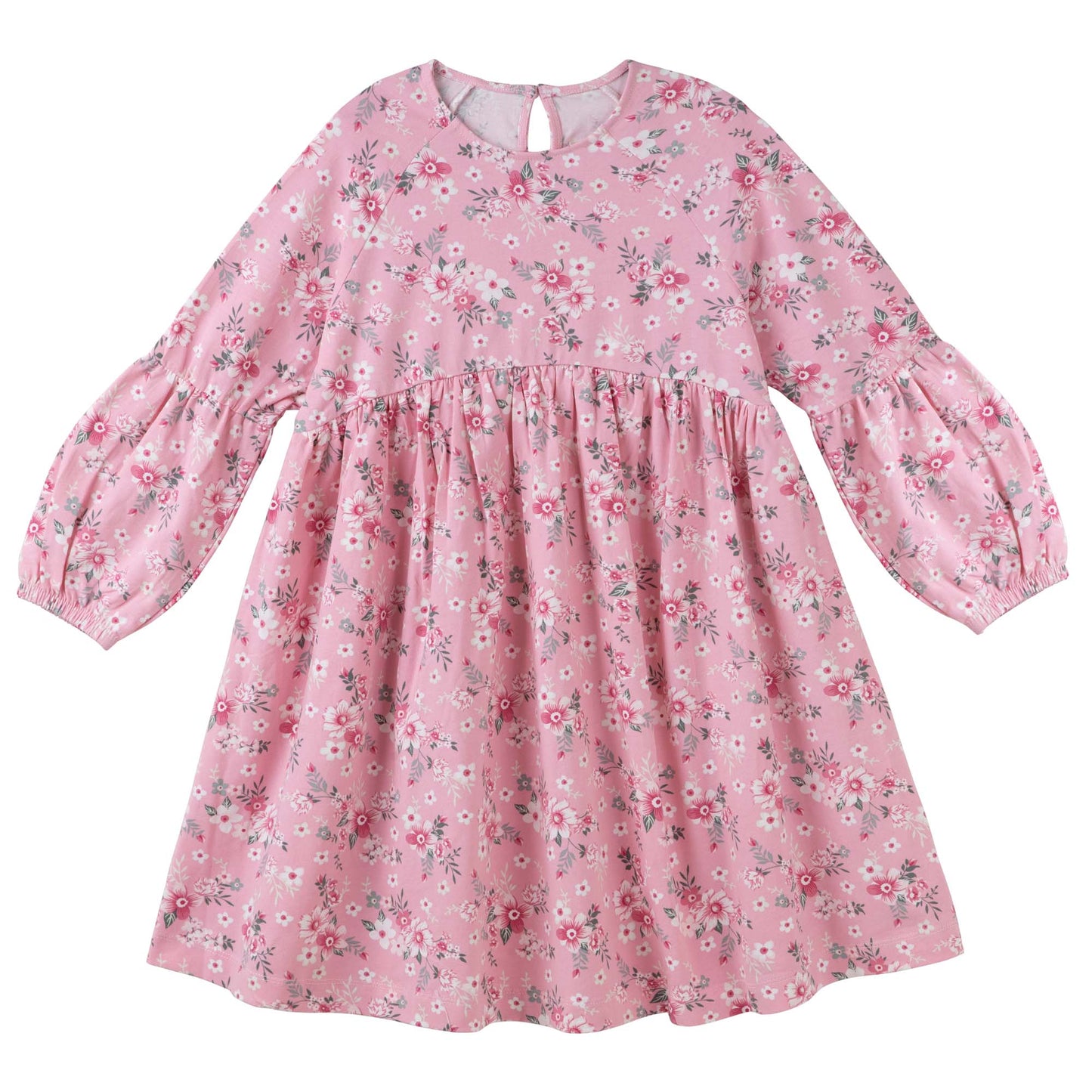 Designer Kidz | Millie Floral Long Sleeve Poodle Sleeve Dress | Pink
