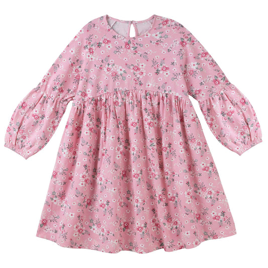 Designer Kidz | Millie Floral Long Sleeve Poodle Sleeve Dress | Pink
