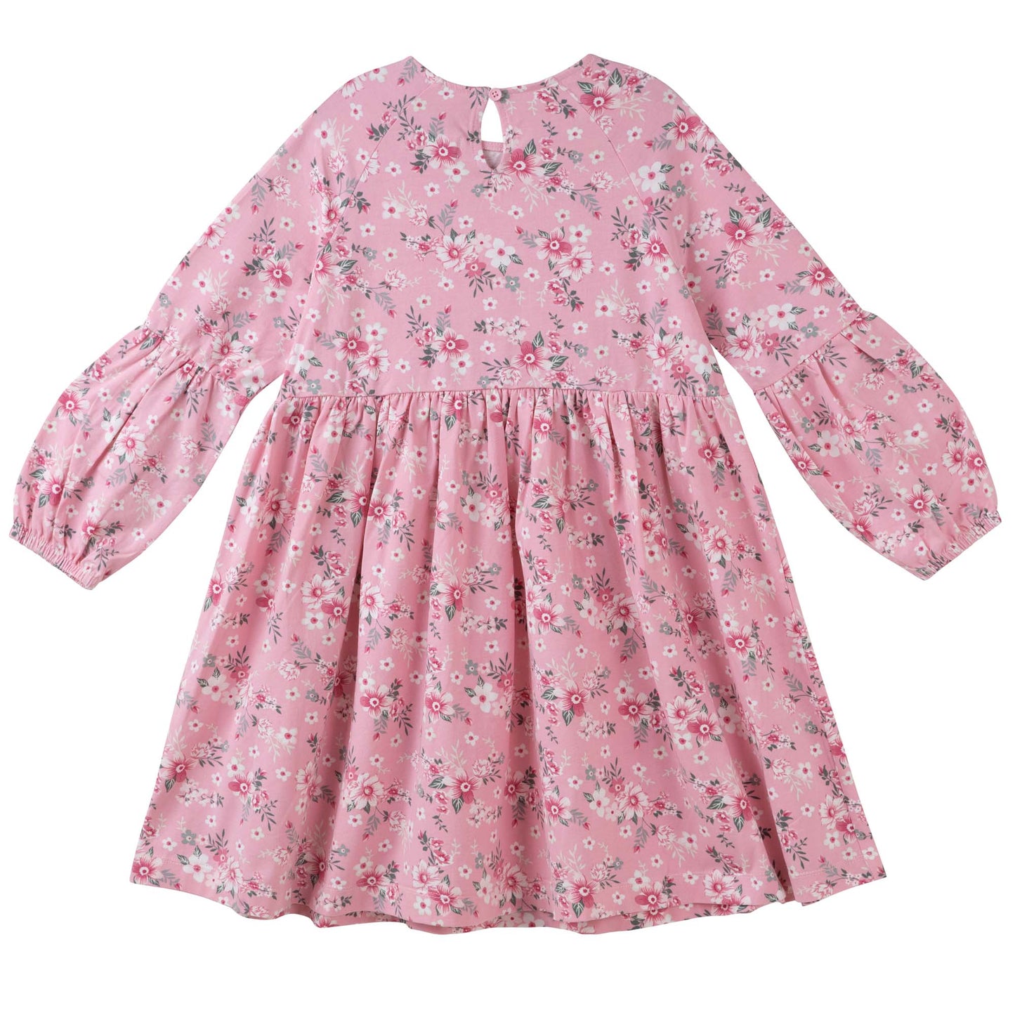 Designer Kidz | Millie Floral Long Sleeve Poodle Sleeve Dress | Pink