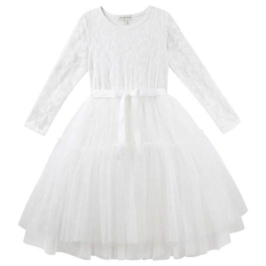 Designer Kidz | Princess Lace Long Sleeve | Tutu Dress | Ivory
