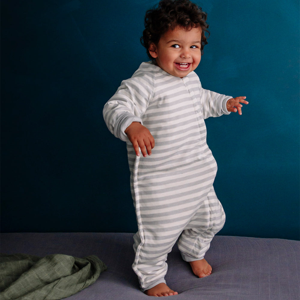 Woolbabe | Merino/Organic Cotton Duvet Sleeping Suit with Sleeves - Pebble