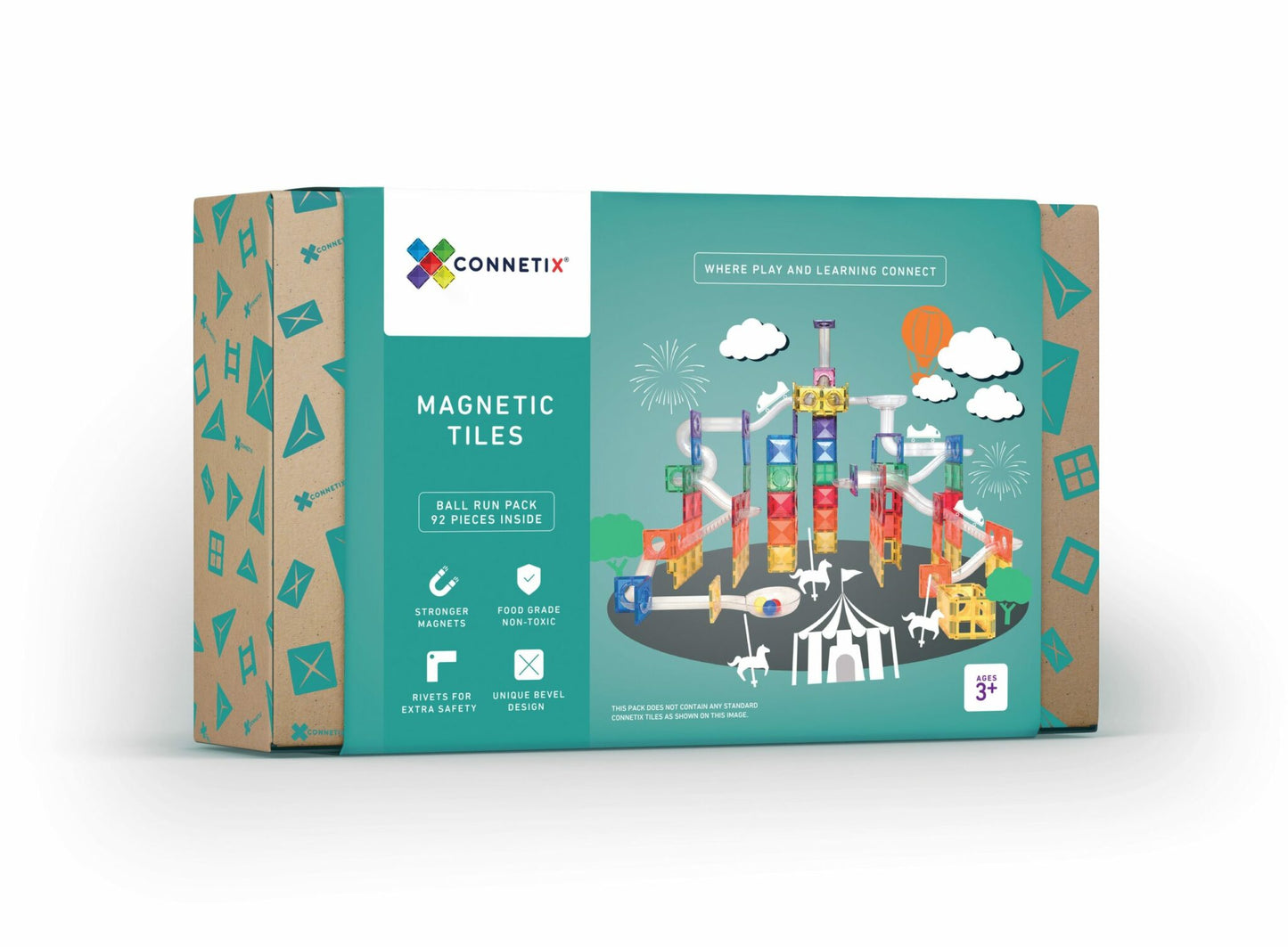 Connetix | Magnetic Tiles | Rainbow 92 Piece Ball Run Pack | 92 Pieces
