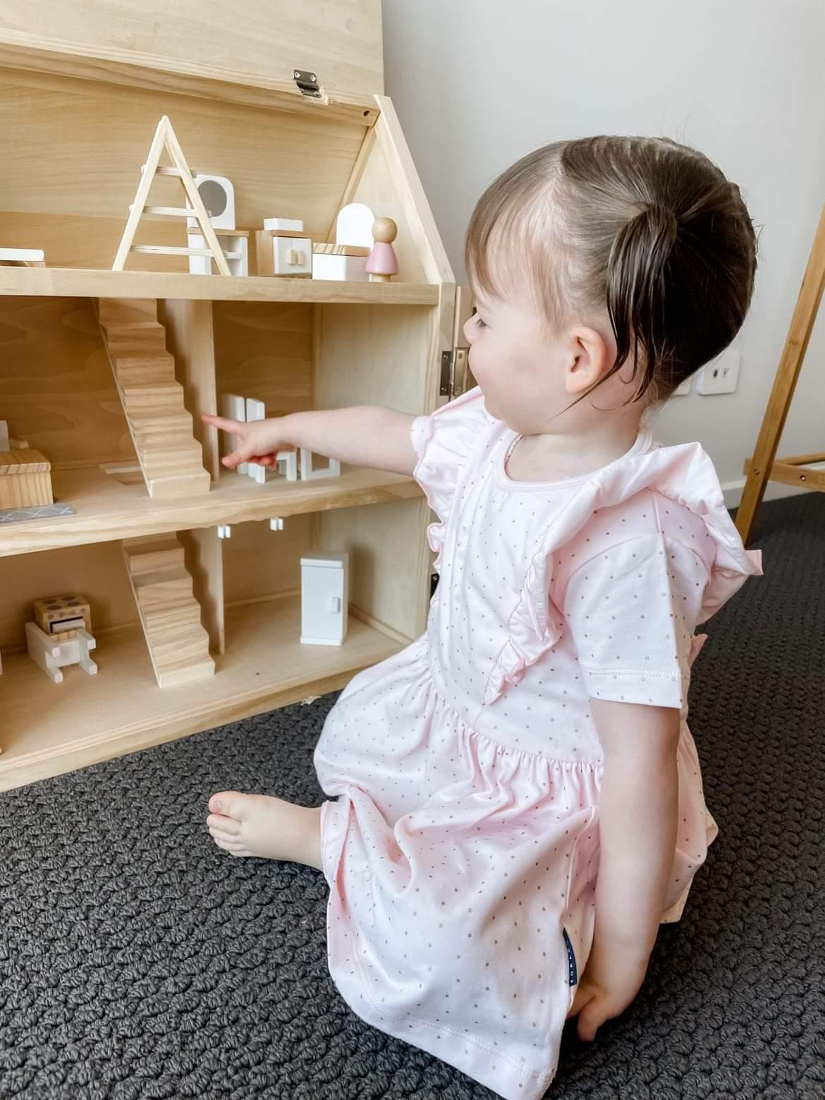 Korango | Gold Spot Cotton Frill Dress | Light Pink