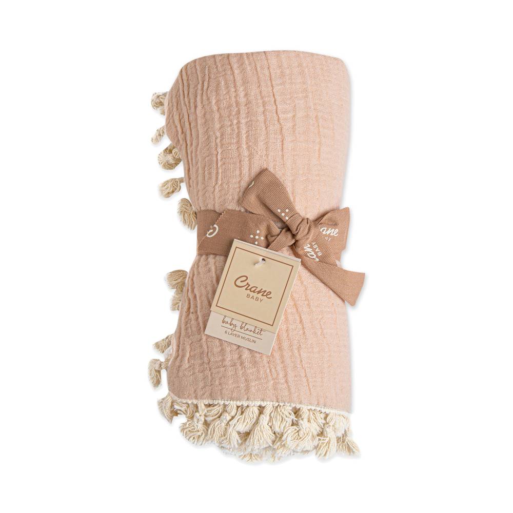 Crane Baby | 6 Layer Muslin Blanket | Desert Rose