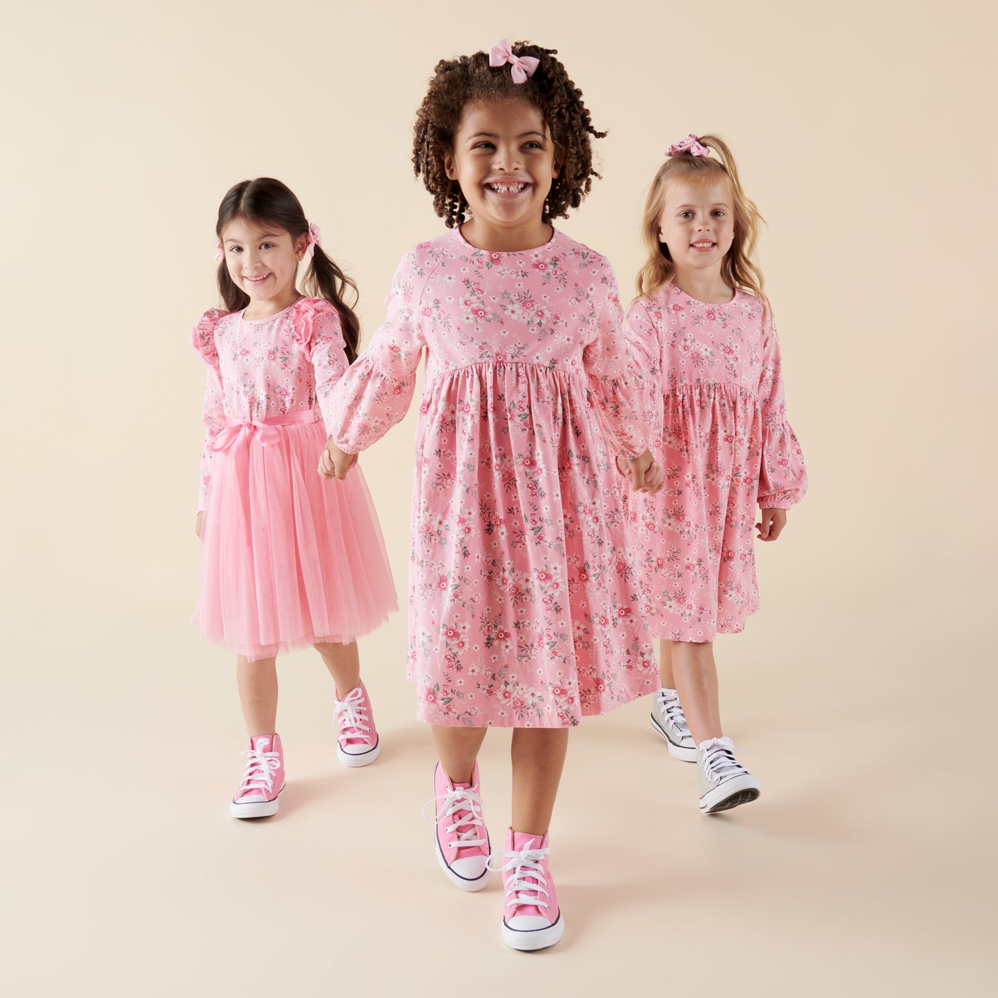 Designer Kidz | Millie Floral Long Sleeve Poodle Sleeve Dress | Pink
