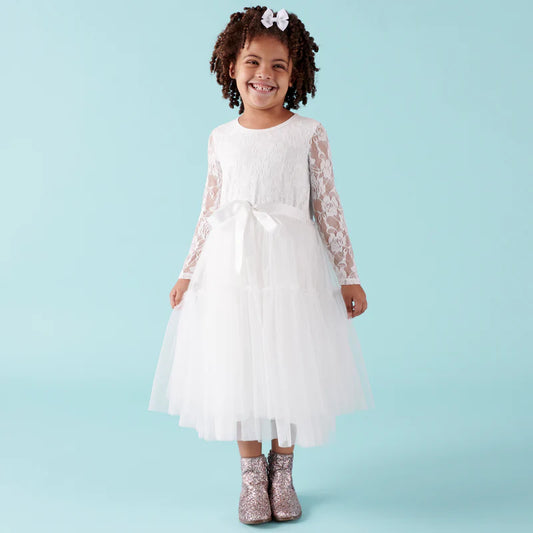 Designer Kidz | Princess Lace Long Sleeve | Tutu Dress | Ivory