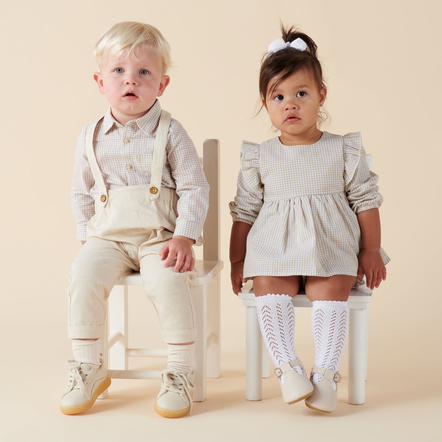 Designer Kidz | Finley Linen Suspender Pants | Sand