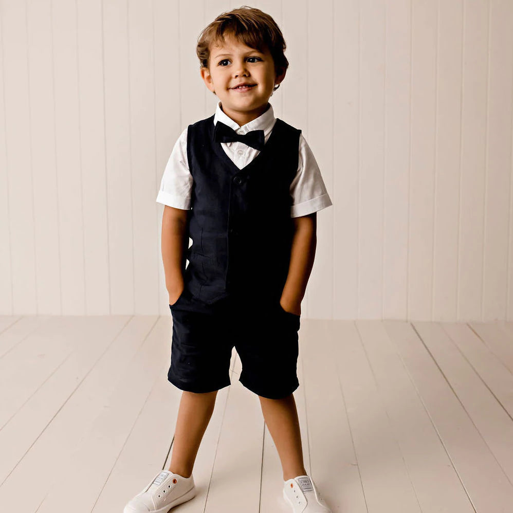 Designer Kidz | Toby Linen Bow Tie | Navy