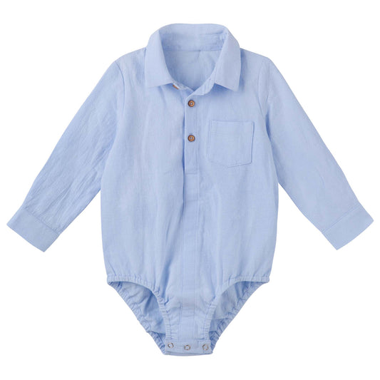 Designer Kidz | Archie Long Sleeved Button Romper | Blue