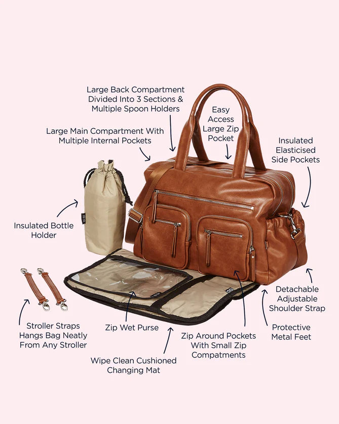 OiOi | Faux Leather Carry All Nappy Bag - Tan