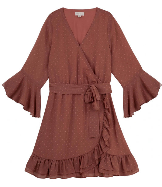 Designer Kidz | Winnie Long Sleeve Wrap Dress | Cinnamon