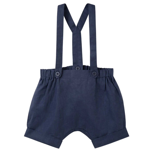 Designer Kidz | Finley Linen Suspender Shorts | Navy
