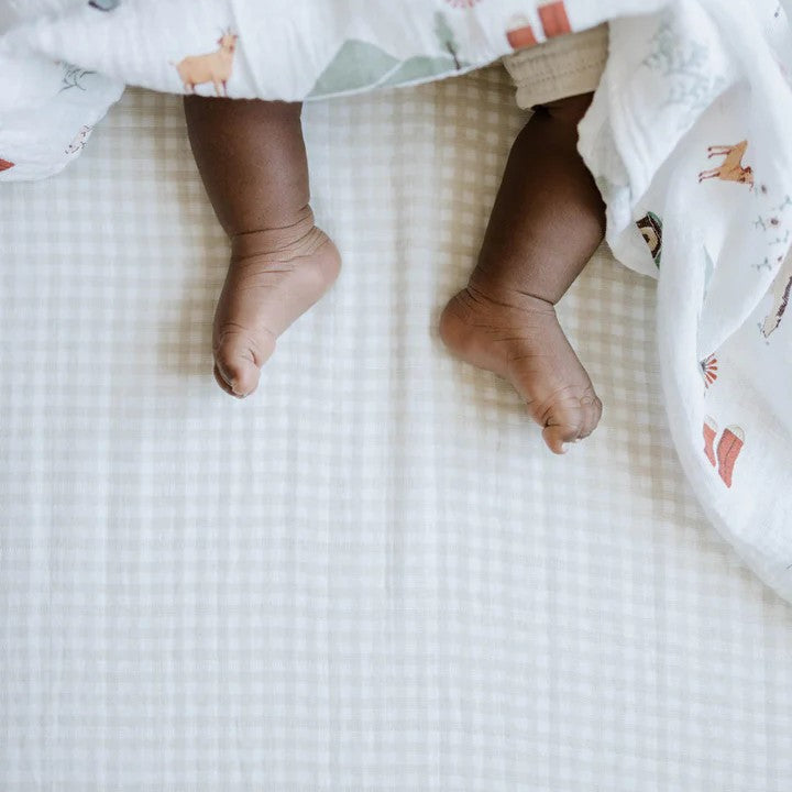 Muslin Fitted Cot Sheet | Tan Gingham