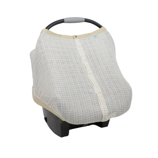 Little Unicorn Muslin Car Seat Canopy V2 - Tan Gingham