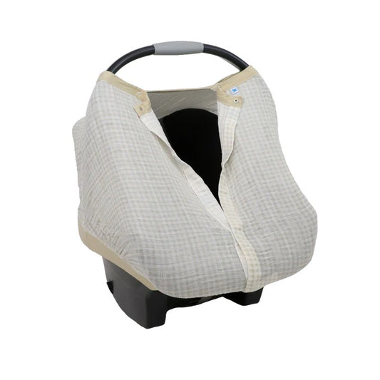 Little Unicorn Muslin Car Seat Canopy V2 - Tan Gingham
