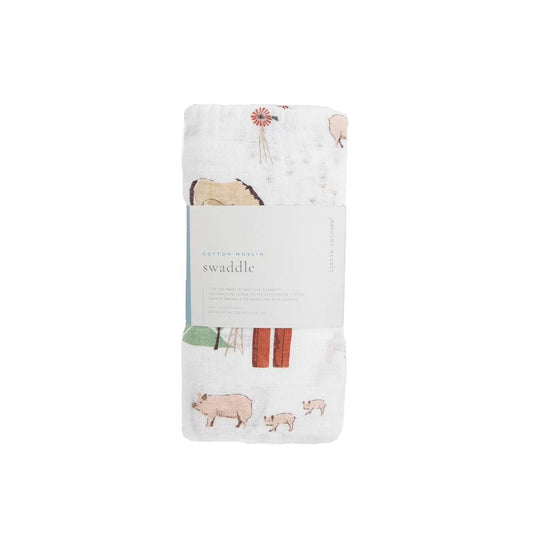 Little Unicorn Single Cotton Muslin Swaddle - Farmyard
