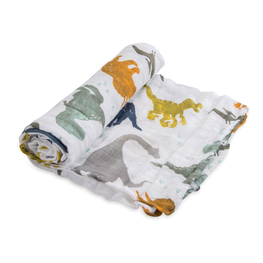 Little Unicorn Single Cotton Muslin Swaddle - Dino Friends