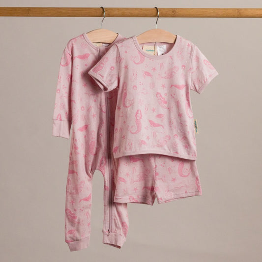Woolbabe Merino/Organic Cotton Summer Pyjamas - Shell Mermaids