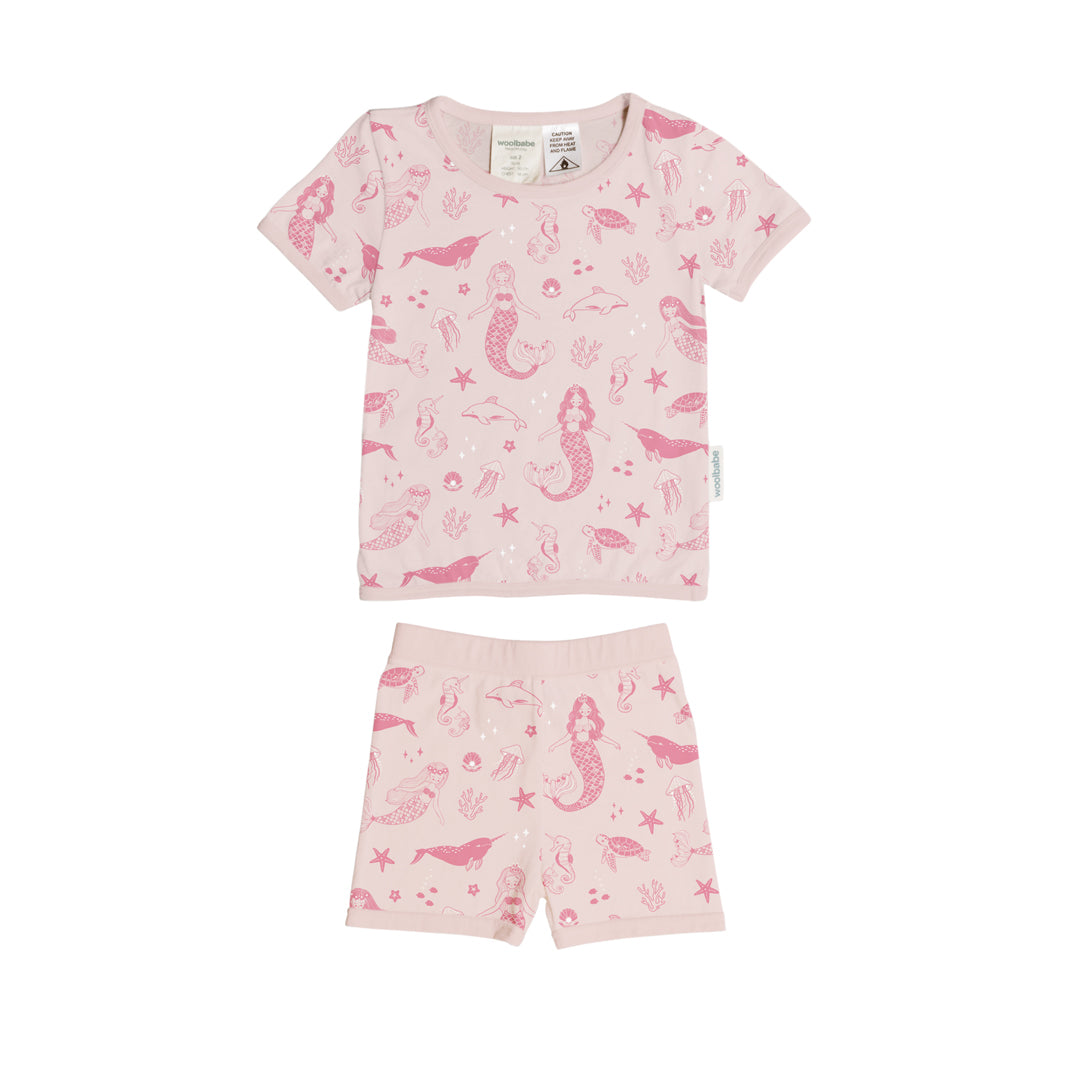 Woolbabe Merino/Organic Cotton Summer Pyjamas - Shell Mermaids