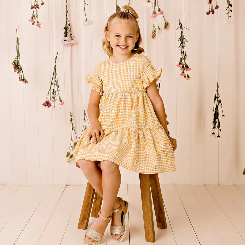 Designer Kidz | Alice Embroidered Gingham Dress | Yellow