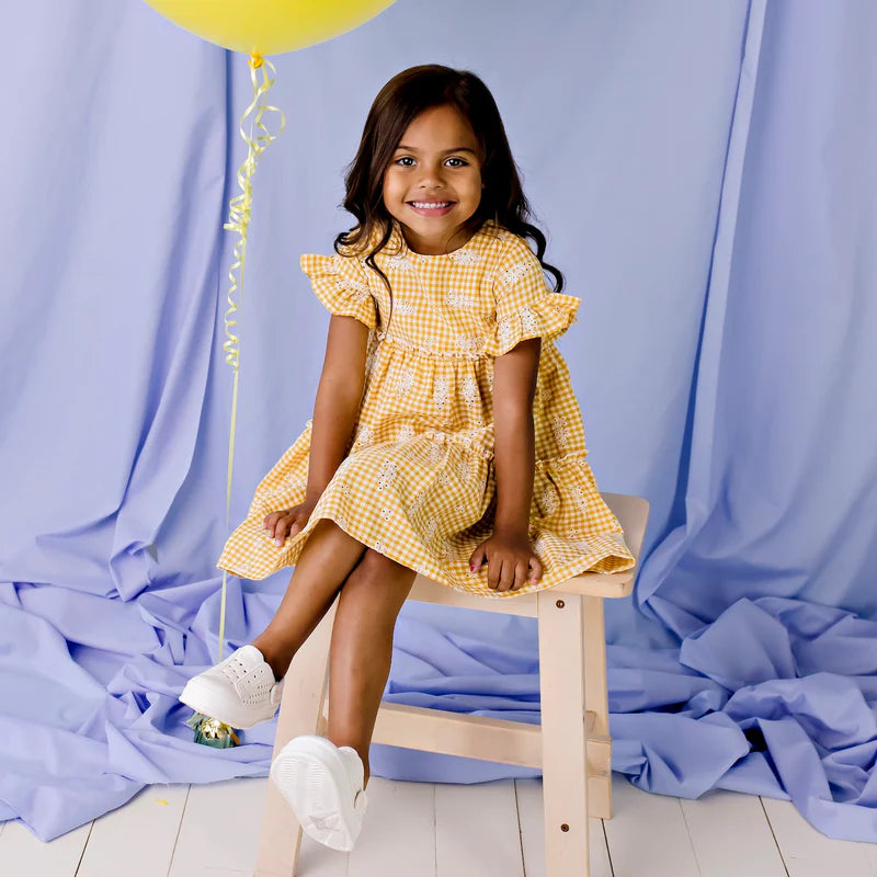 Designer Kidz | Alice Embroidered Gingham Dress | Yellow