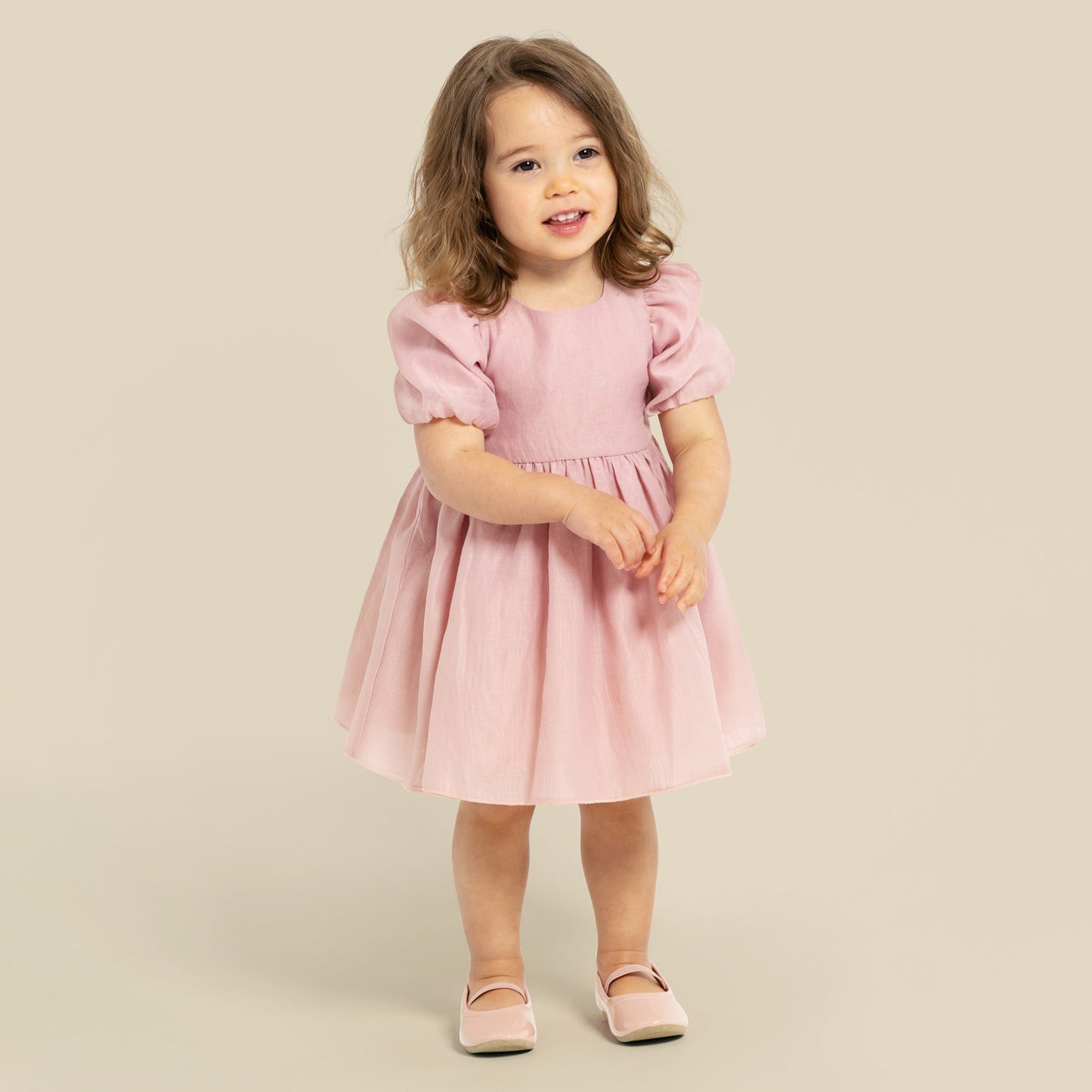 Designer Kidz | Noa Puff Sleeve Bow Back Dress | Blush PInk