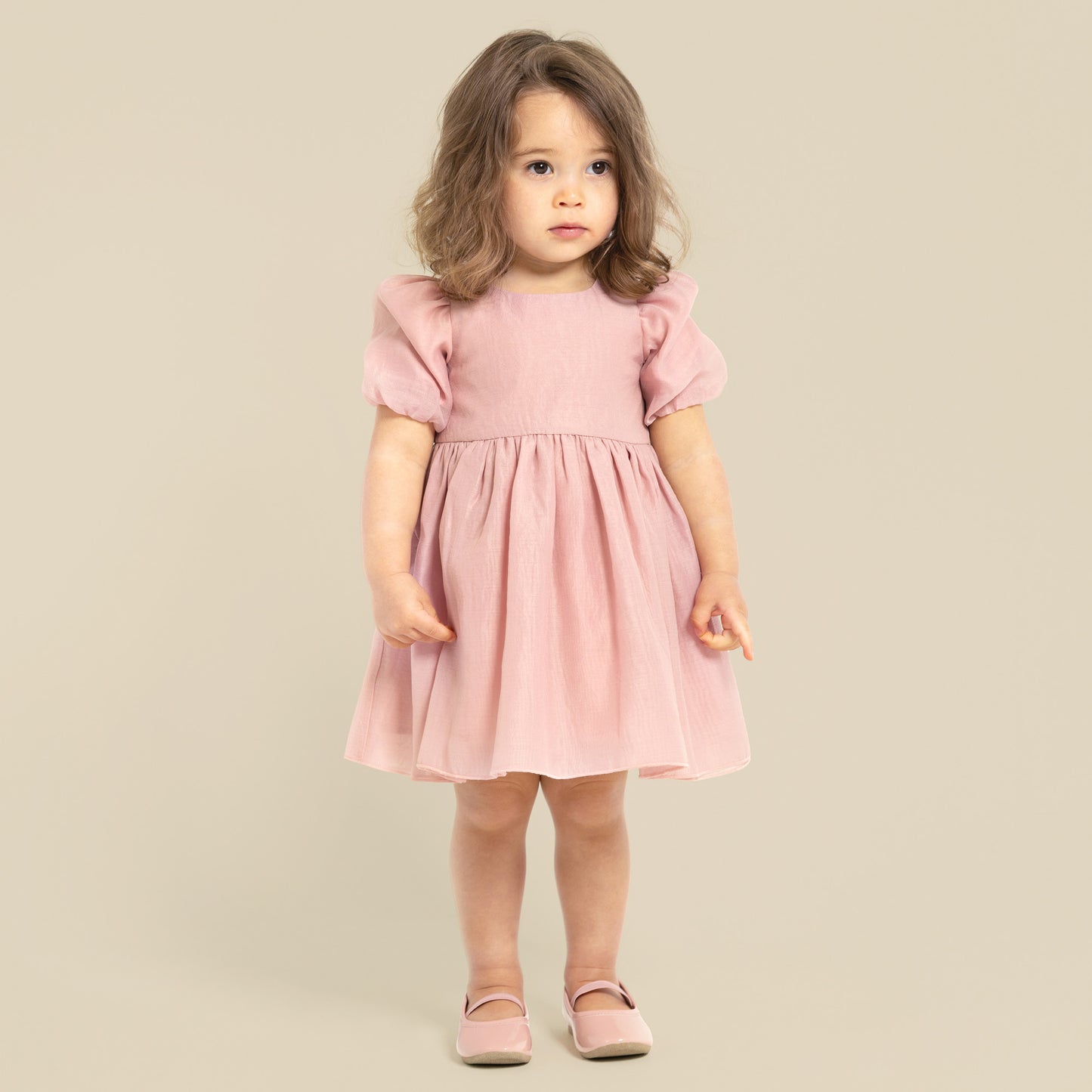 Designer Kidz | Noa Puff Sleeve Bow Back Dress | Blush PInk